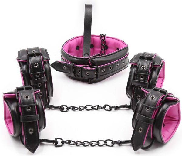 Kit SM Menottes et Collier noir et rose