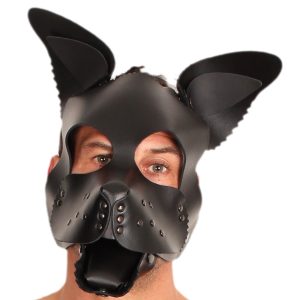 PUPPY MASQUE EN CUIR NOIR + SET LANGUE ET OREILLES NOIR