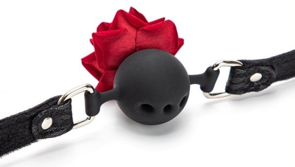 Baillon Boule avec Rose Bud Gag Noir – Image 2