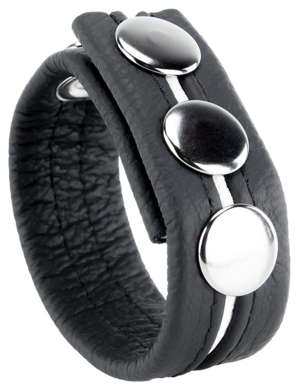 Cockring en cuir 3 Pressions Noir-Blanc