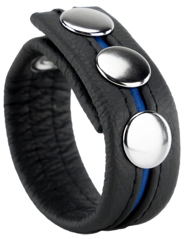 Cockring en cuir 3 Pressions Noir-Bleu