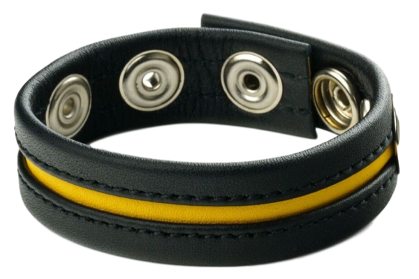 Cockring en cuir 3 pressions Noir-Jaune