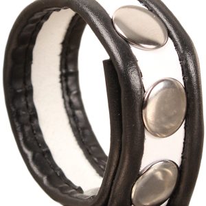 Cockring en cuir - Noir/Blanc- 3 pressions