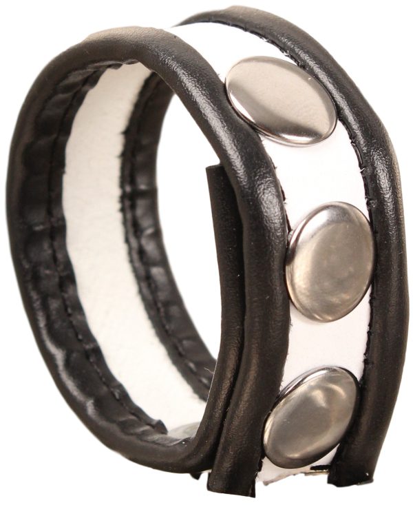 Cockring en cuir - Noir/Blanc- 3 pressions