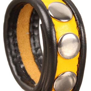 Cockring en cuir - Noir/Jaune- 3 pressions