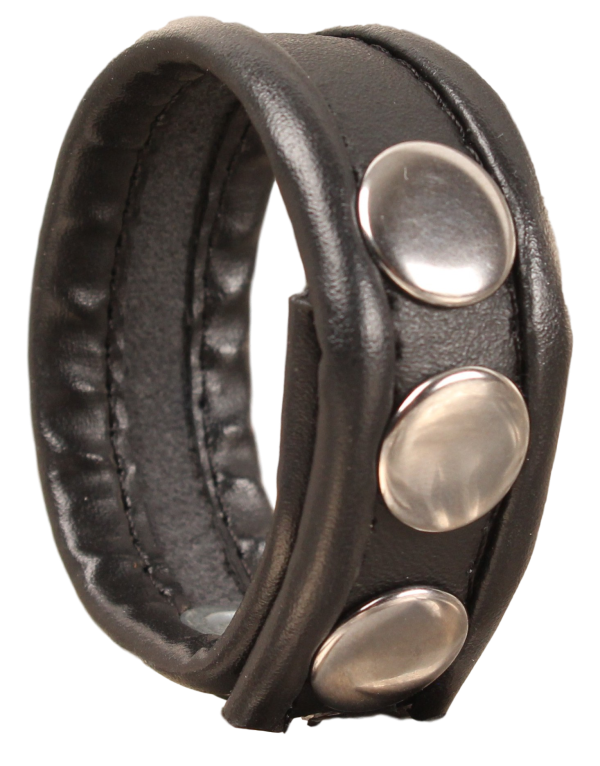 Cockring en cuir - Noir/Noir - 3 pressions