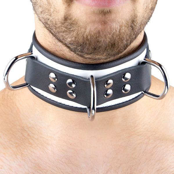 Collier en cuir 3 Anneaux D Blanc-Noir – Image 2