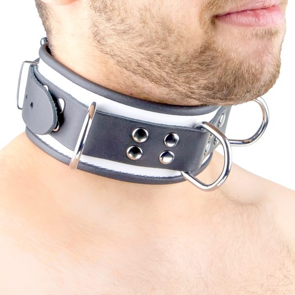 Collier en cuir 3 Anneaux D Blanc-Noir – Image 3