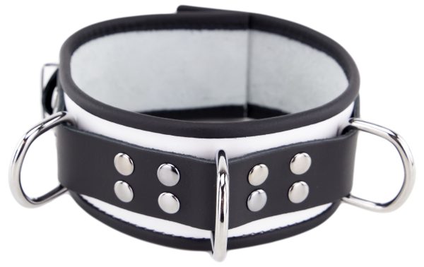 Collier en cuir 3 Anneaux D Blanc-Noir