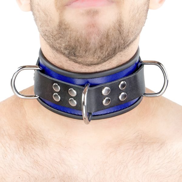Collier en cuir - 3 anneaux D - Bleu/Noir – Image 2