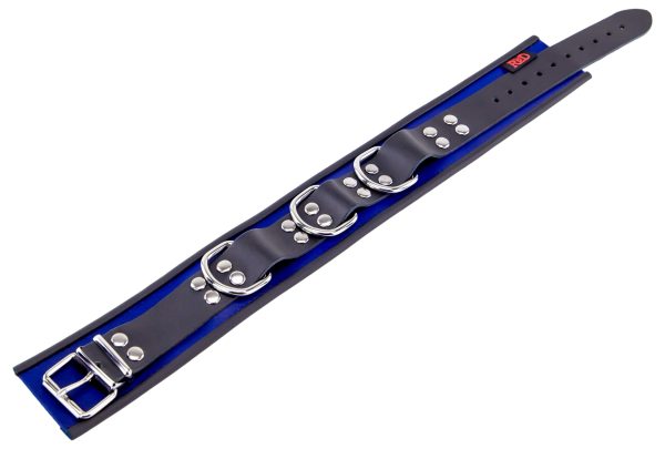 Collier en cuir - 3 anneaux D - Bleu/Noir – Image 4