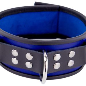 Collier en cuir - 3 anneaux D - Bleu/Noir