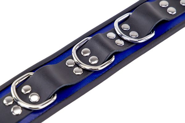 Collier en cuir - 3 anneaux D - Bleu/Noir – Image 5