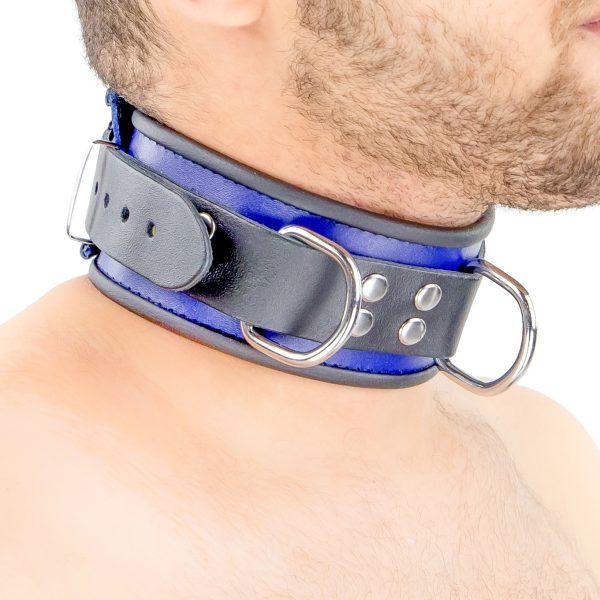 Collier en cuir - 3 anneaux D - Bleu/Noir – Image 7
