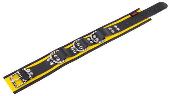 Collier en cuir 3 Anneaux D Jaune-Noir – Image 4