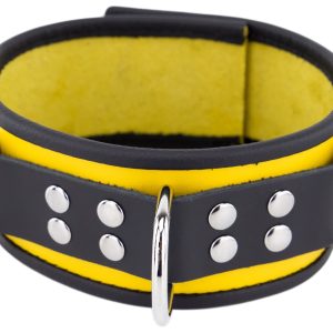 Collier en cuir 3 Anneaux D Jaune-Noir