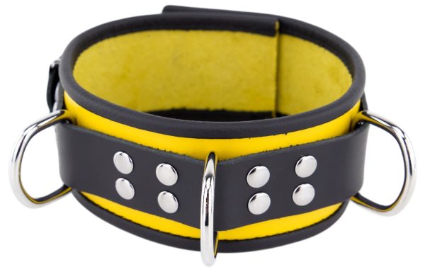 Collier en cuir 3 Anneaux D Jaune-Noir