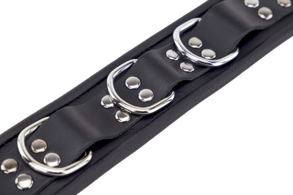 Collier en cuir 3 anneaux D Noir – Image 2