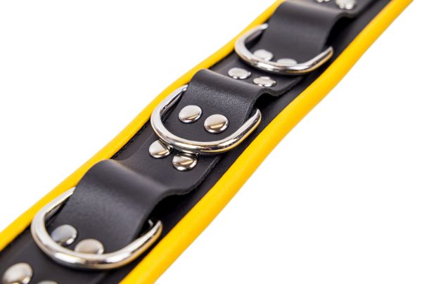 Collier en cuir - 3 anneaux D - Noir/ Jaune – Image 3