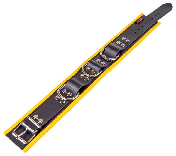 Collier en cuir - 3 anneaux D - Noir/ Jaune – Image 4