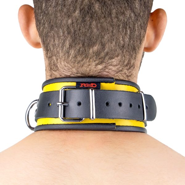 Collier en cuir - 3 anneaux D - Noir/ Jaune – Image 6