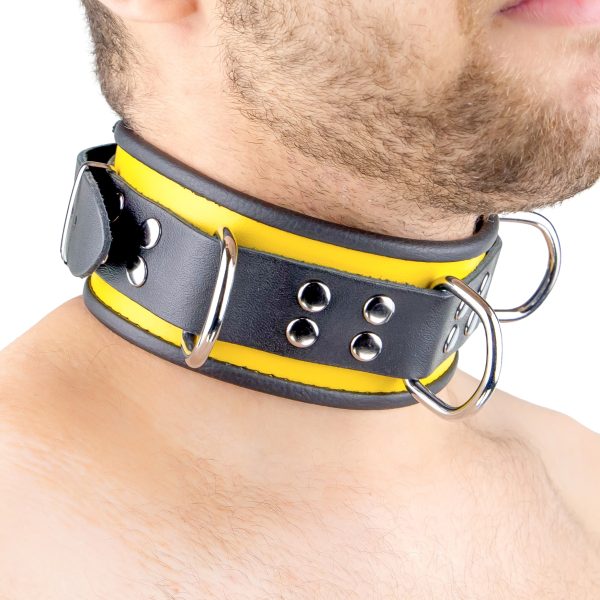 Collier en cuir - 3 anneaux D - Noir/ Jaune – Image 7