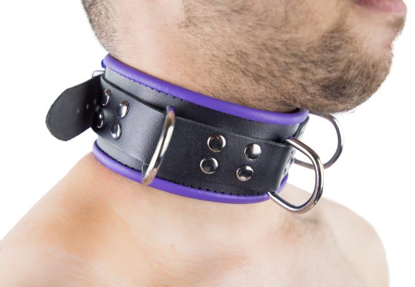 Collier en cuir 3 Anneaux D Noir-Violet – Image 2