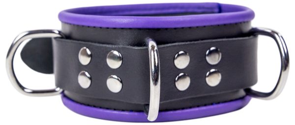 Collier en cuir 3 Anneaux D Noir-Violet