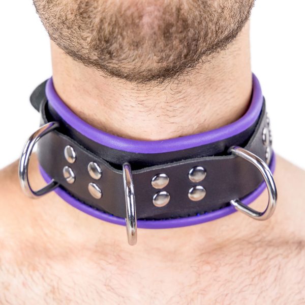 Collier en cuir 3 Anneaux D Noir-Violet – Image 8