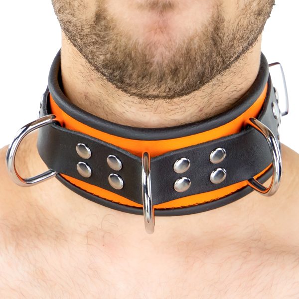 Collier en cuir 3 Anneaux D Orange-Noir – Image 2