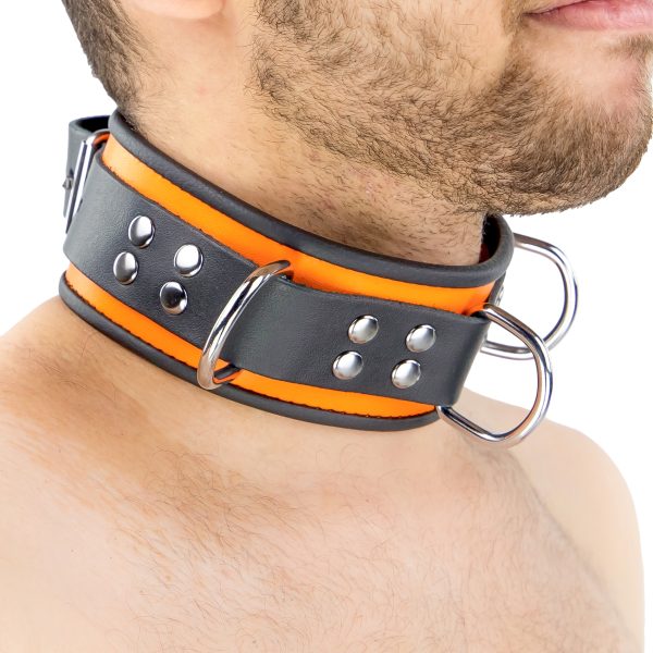 Collier en cuir 3 Anneaux D Orange-Noir – Image 3