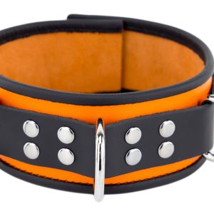 Collier en cuir 3 Anneaux D Orange-Noir