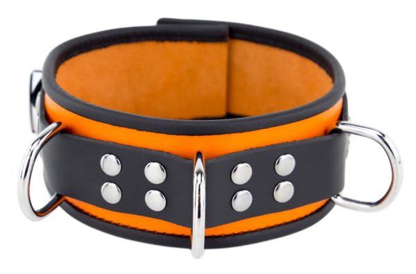 Collier en cuir 3 Anneaux D Orange-Noir