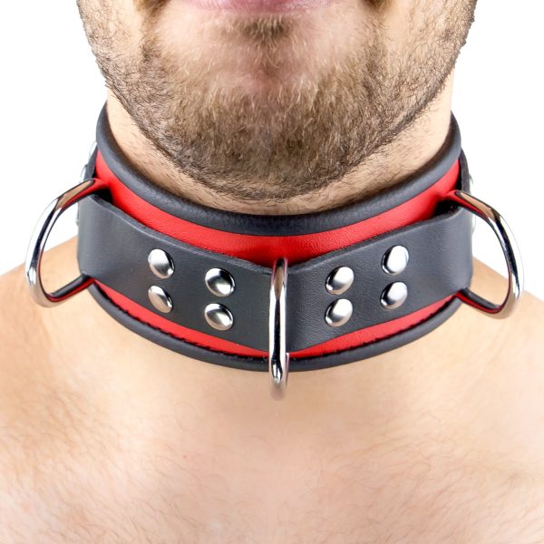 Collier en cuir 3 Anneaux D Rouge-Noir – Image 2