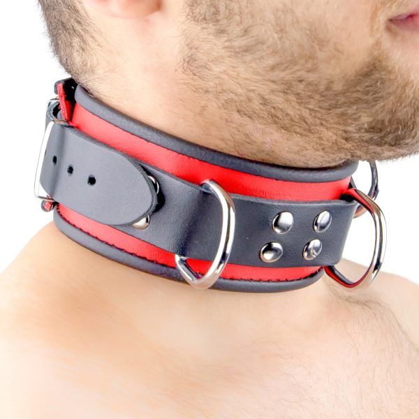 Collier en cuir 3 Anneaux D Rouge-Noir – Image 3