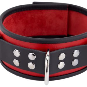 Collier en cuir 3 Anneaux D Rouge-Noir