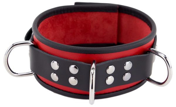 Collier en cuir 3 Anneaux D Rouge-Noir