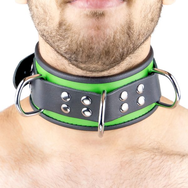 Collier en cuir 3 Anneaux D Vert-Noir – Image 2
