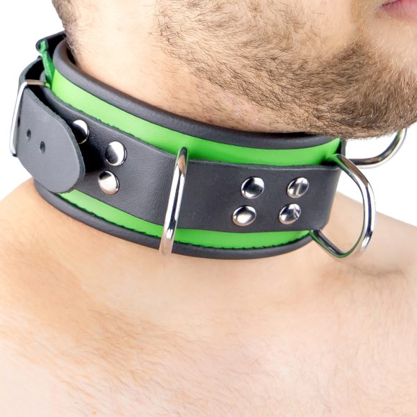 Collier en cuir 3 Anneaux D Vert-Noir – Image 3