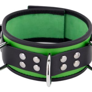 Collier en cuir 3 Anneaux D Vert-Noir