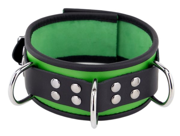 Collier en cuir 3 Anneaux D Vert-Noir