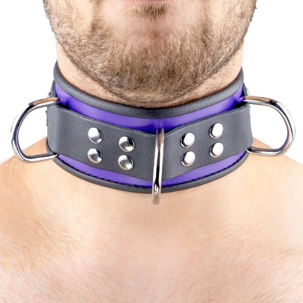 Collier en cuir 3 Anneaux D Violet-Noir – Image 2