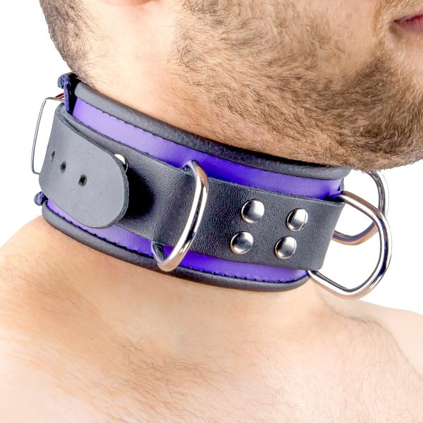 Collier en cuir 3 Anneaux D Violet-Noir – Image 3