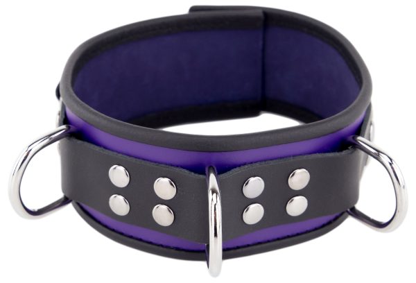 Collier en cuir 3 Anneaux D Violet-Noir