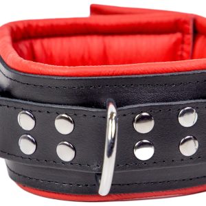 Collier en cuir rembourré avec 3 anneaux D Rouge