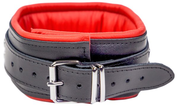 Collier en cuir rembourré avec 3 anneaux D Rouge – Image 6