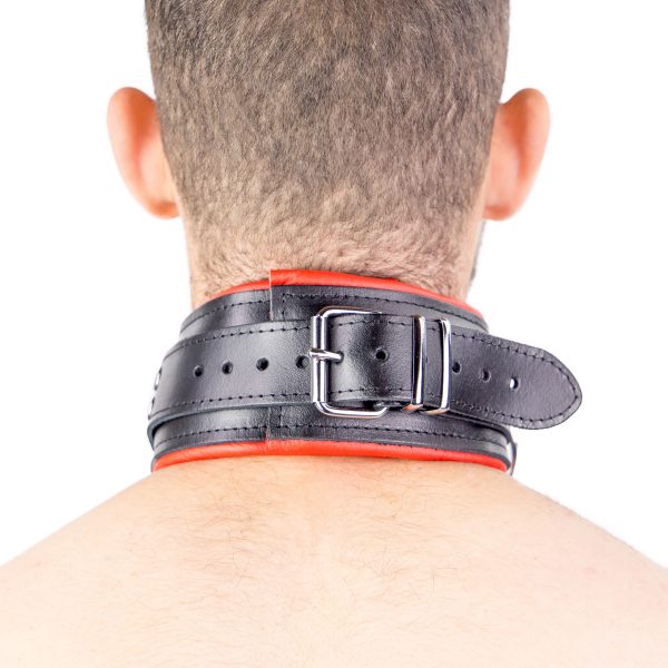 Collier en cuir rembourré avec 3 anneaux D Rouge – Image 8