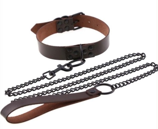 Collier-Laisse punk Marron