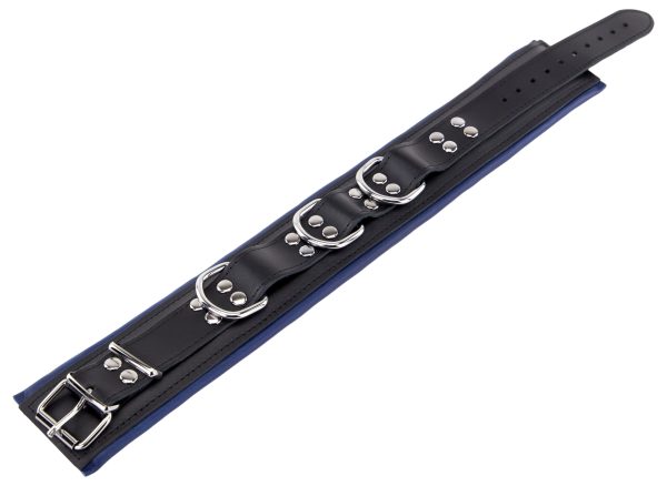 Collier rembourré en cuir 3 Anneaux D Bleu – Image 3