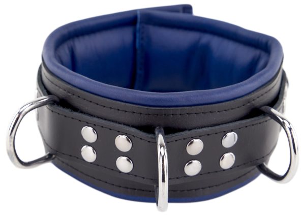 Collier rembourré en cuir 3 Anneaux D Bleu